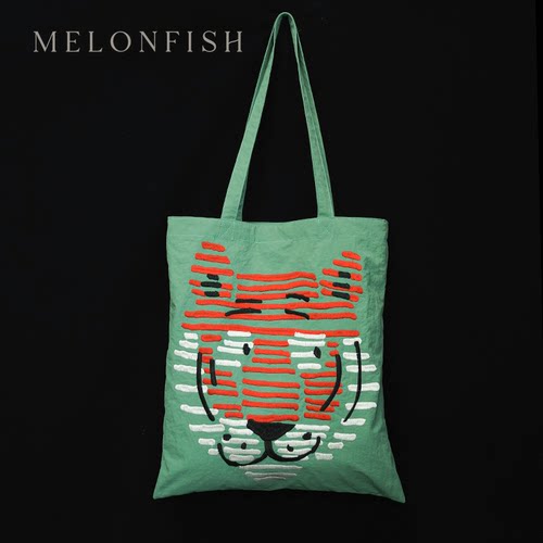 Melonfish艺术家刺绣尼龙电脑包