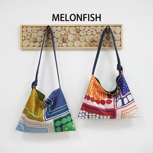 MELONFISH『奈良野』皆川明风日系撞色斜挎帆布电脑包26春季新款