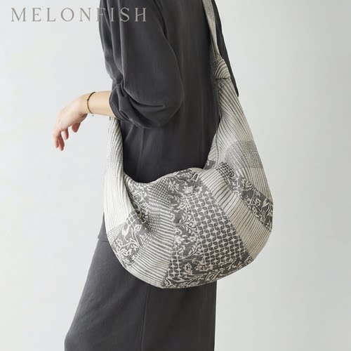 Melonfish高级灰棉麻大容量牛角