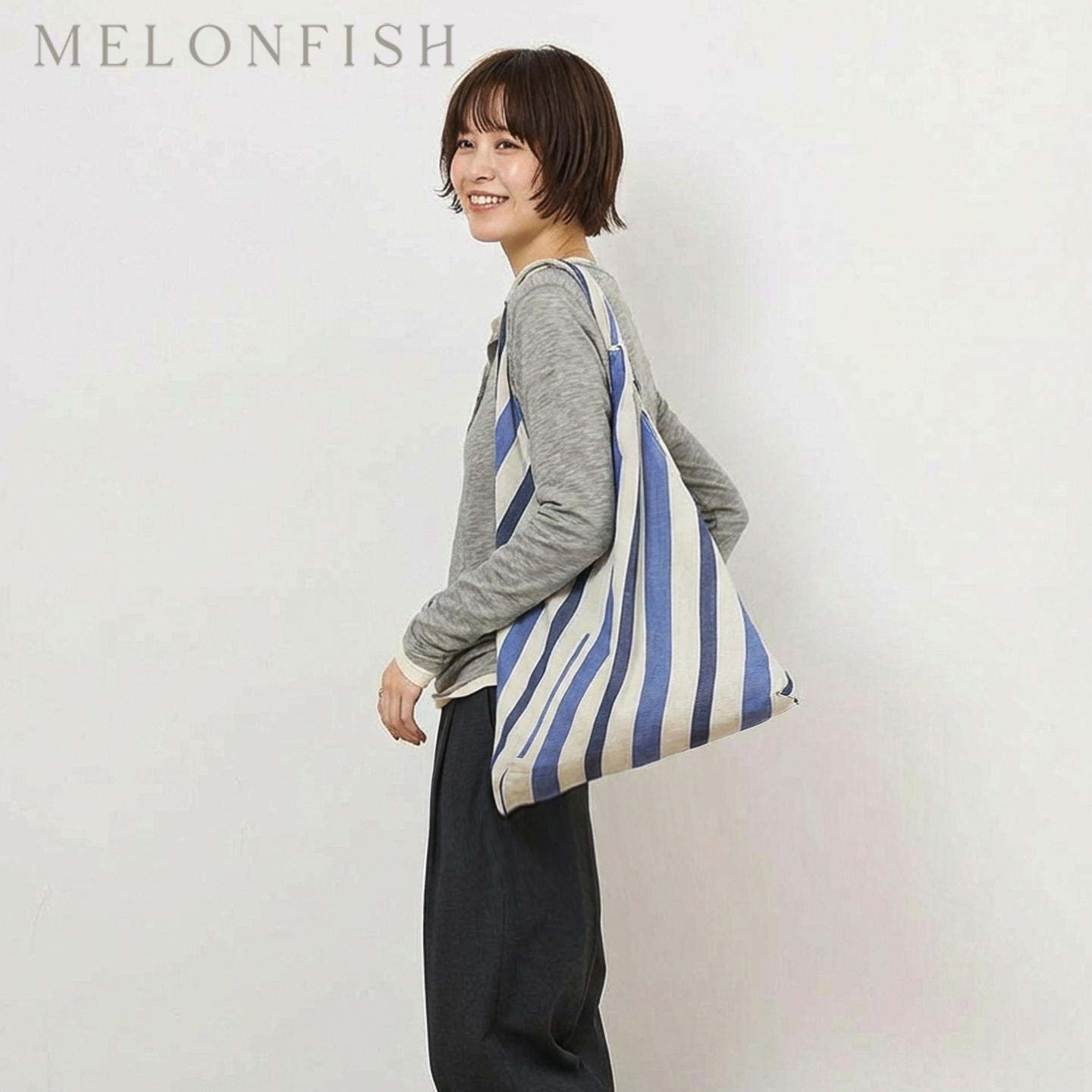 MELONFISH春夏新款条纹棉麻三角帆布包女大容量单肩托特百搭休闲,箱包皮具/热销女包/男包,时尚帆布包,淘宝优惠券,粉丝福利购,淘宝优惠卷