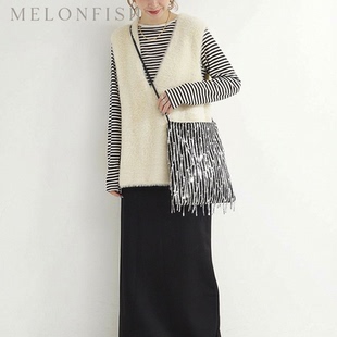 休闲单肩包高级感斜挎 亮片流苏刺绣包时尚 MELONFISH26春季 新款