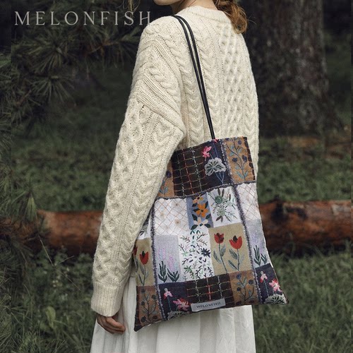 莫奈油画复古文艺帆布电脑包