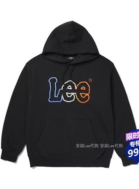 Lee连帽黑色刺绣男女卫衣外套秋装休闲衫LUT006406203185-A04846