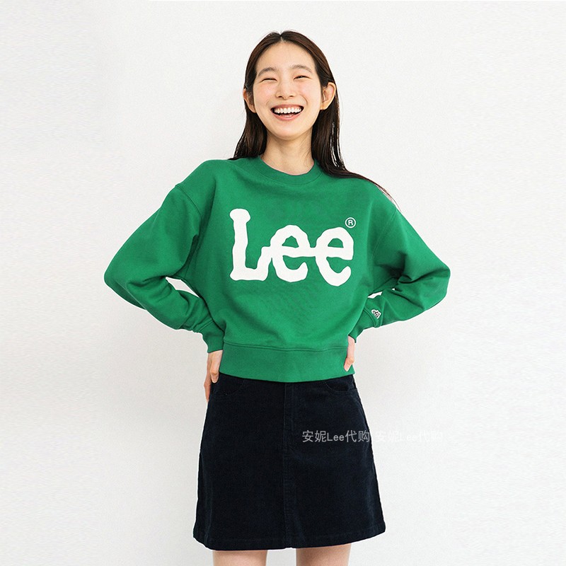 Lee女士韩国设计秋卫衣上衣长袖高腰短款洋气减龄上衣外套印logo