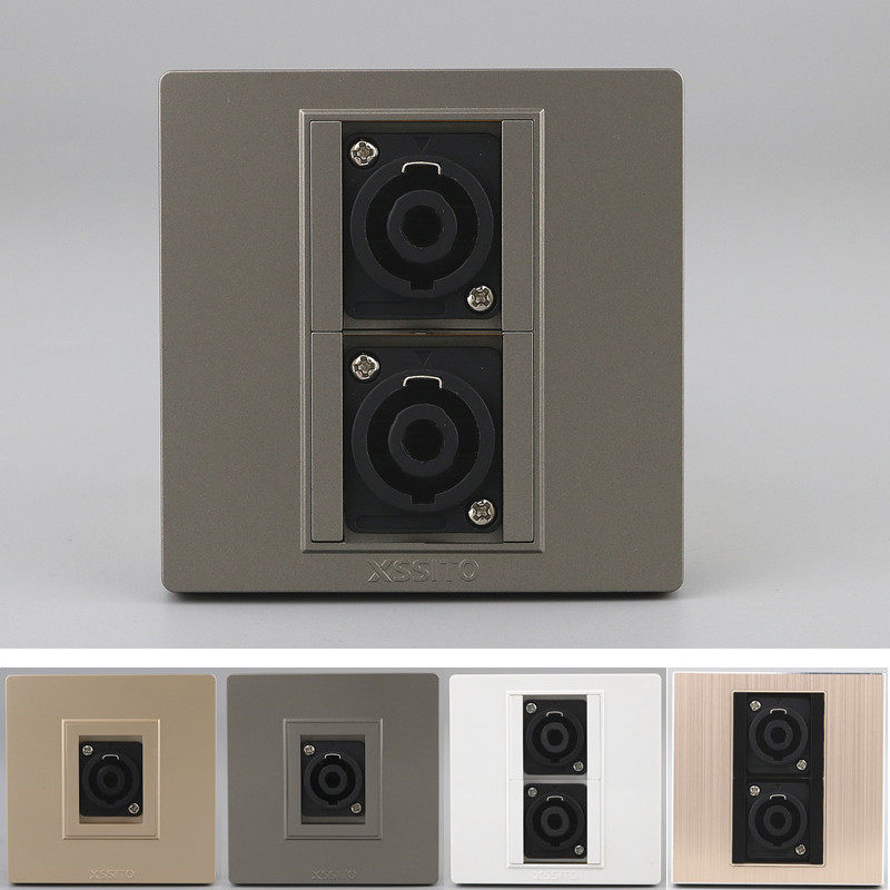 86型深灰色面板欧姆头返听音箱牛角头4p大四芯舞台音响插座明暗装