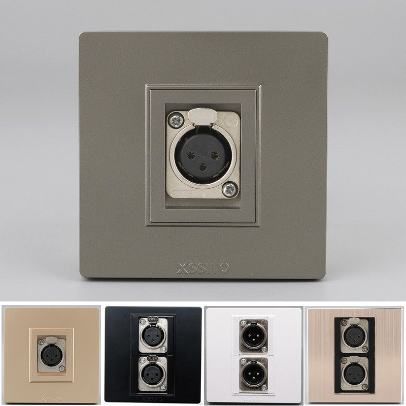 深灰色86型母头卡侬焊接插座单口大三芯欧姆公卡龙话筒音频线面板