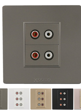 86型双莲花音频面板深灰色免焊接RCA音箱功放输入直插式对接插座