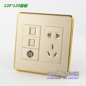 120120香槟色金框面板 五孔电话电脑网络电视墙壁面板插座