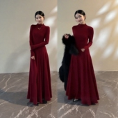 气质显瘦内搭打底长裙 秋冬新款 2025圣诞新年战袍 半高领长袖