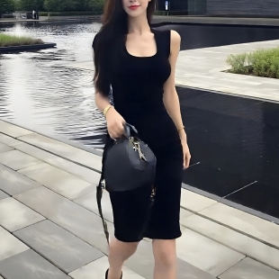 【棉高品质】2026春夏性感无袖连衣裙女夏新款显瘦紧身纯欲包臀裙