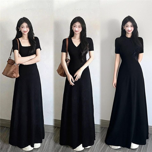棉高品质2026春夏韩风V领短袖 内搭裙子 女连衣裙气质黑色辣妹修身