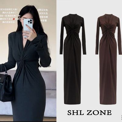 【270克棉磨毛】黑色扭结连衣裙