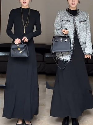 磨毛经典极简收腰内搭打底小黑裙