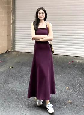 【棉高品质】紫色无袖吊带连衣裙女夏修身收腰显瘦气质包臀长裙