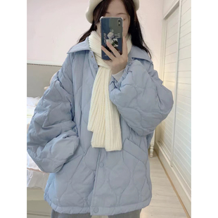 奶呼呼糖果色菱格棉服女新款糖果色宽松内胆羊羔毛韩版大码装外套