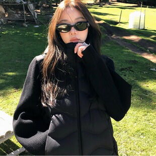 张贝贝ibell压胶直冲蓬松减龄保暖针织拼接轻羽绒棉服外套女