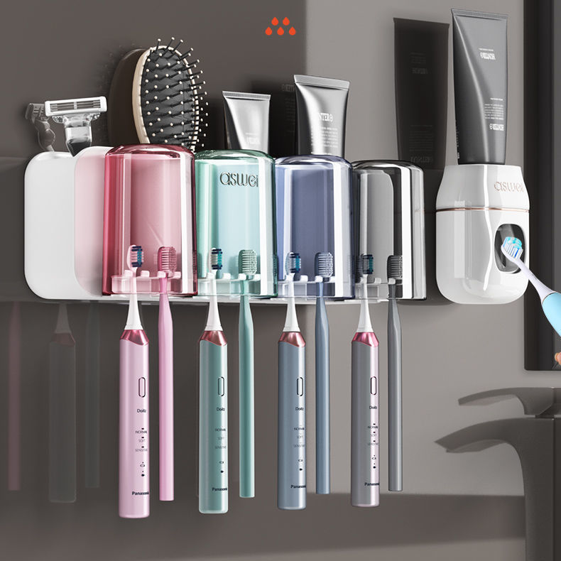 免打孔家用透明刷牙杯牙刷架