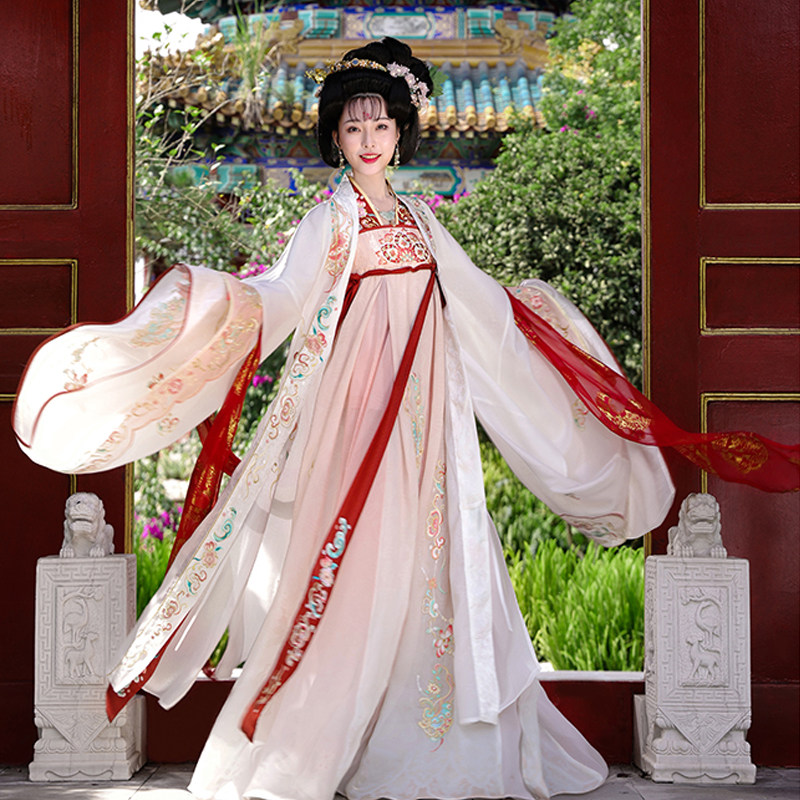 衔泥小筑花间舞-白金 原创汉服女装重工刺绣传统大袖衫齐胸襦裙