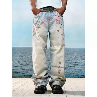 W橹杰X张颜齐X乃万同款 YADcrew亚德鲁爱神之箭直筒宽松牛仔裤