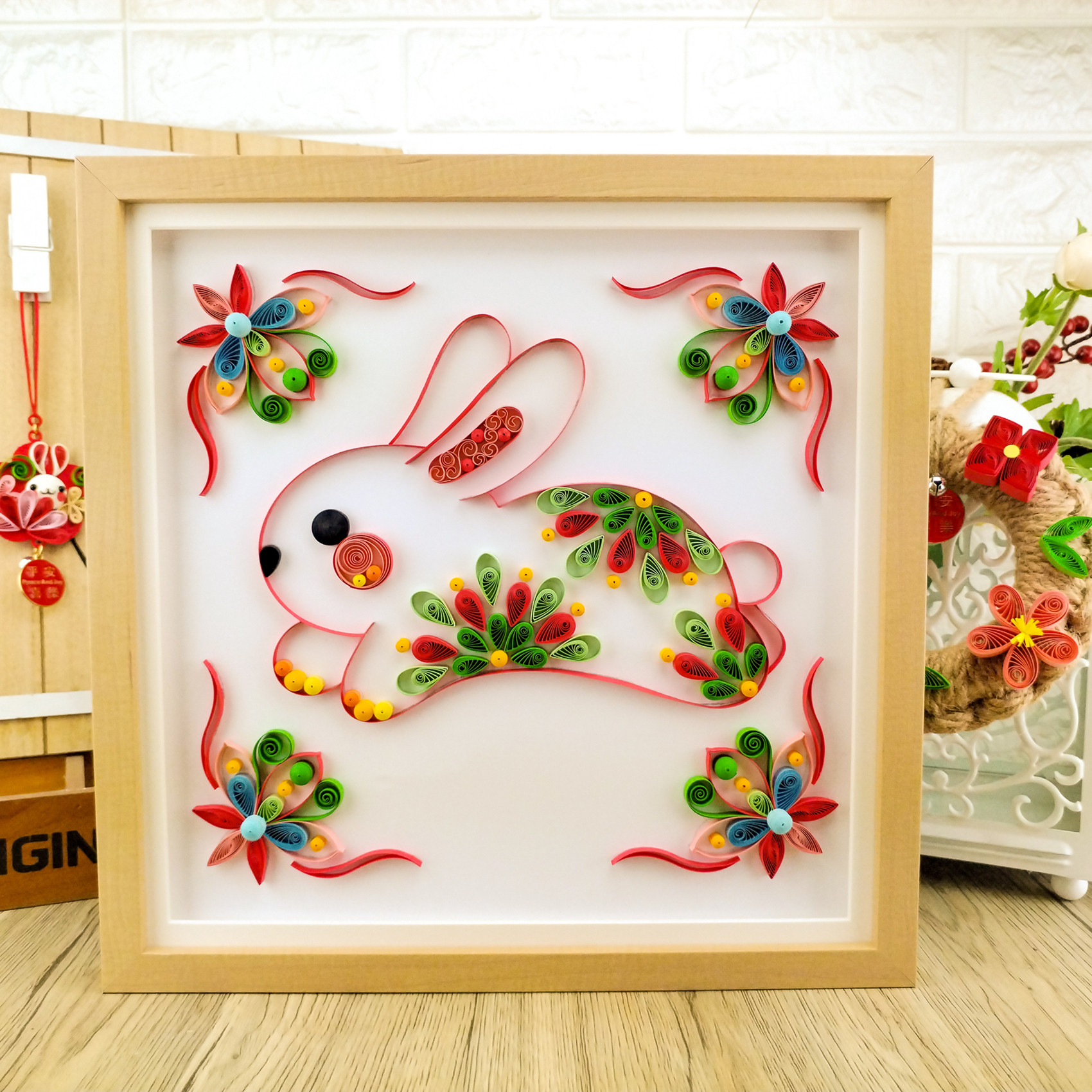 diy亲子暖场幼儿园小学手工新年贺年生肖折纸兔子动物衍纸材料包