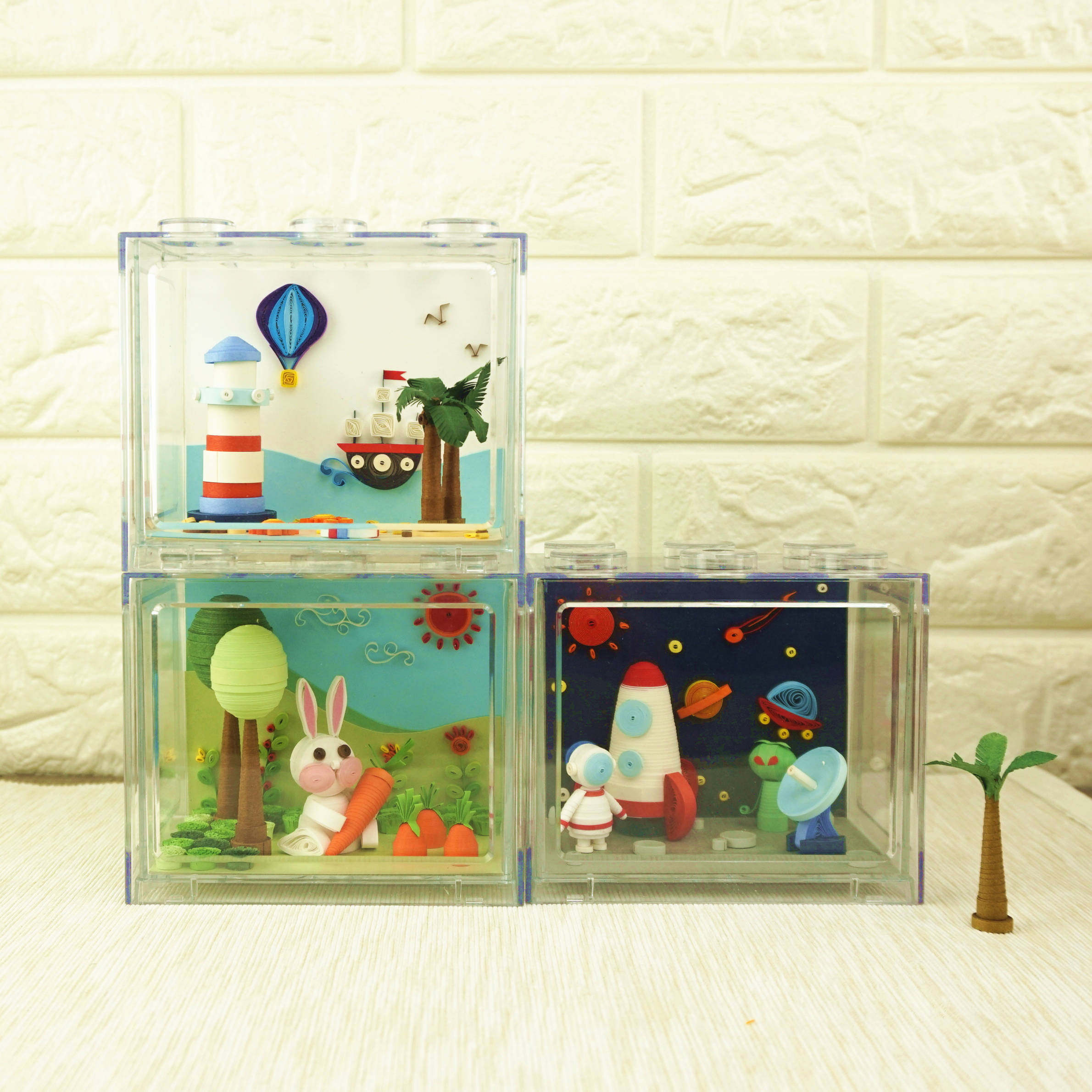 亲子创意3d立体衍纸动物兔子森林海滩沙滩星球星际宇宙教程材料包