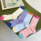 夏季 超薄镂空网眼袜子拼色复古玻璃丝欧货彩色网红ins男女中筒袜