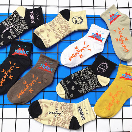 潮牌倒钩AF1鬼脸DUNKSB厂牌AJ6腰果花袜子短袜男女运动低帮棉袜