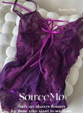 ?新品夏季大码深紫色蕾丝绑带性感半透视吊带睡韵味紫色美背睡裙