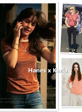 小喜家Hanes x Karla 2025春夏新款超薄圆领拼撞色修身短袖T恤女