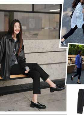 小喜家Hanes x Karlal  2025早秋 黑色烟管裤 显瘦高腰西裤八分裤