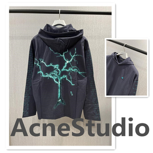 小喜家 国内现货 22秋冬 AcneStudio刺绣笑脸小标宽松全棉带帽T恤