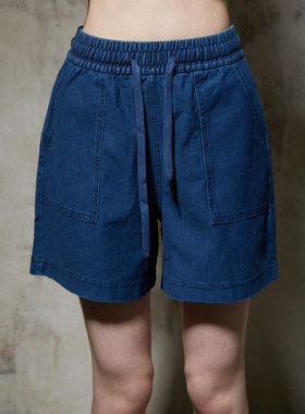 小喜家 现货 25春夏  Hanes x Karlal复古百搭松紧腰系带牛仔短裤