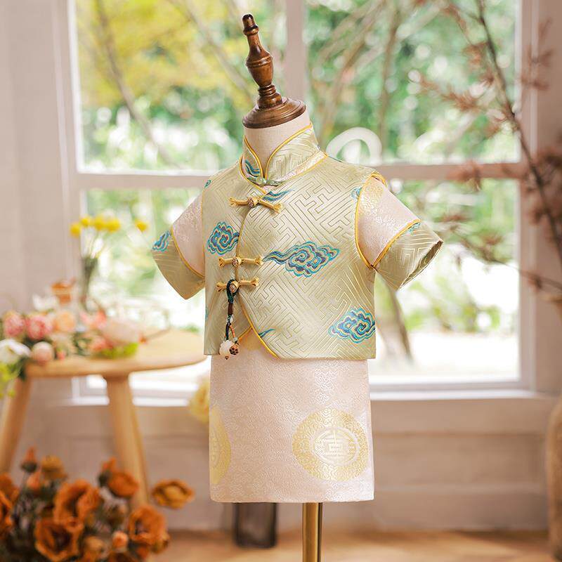 儿童唐装套装男童春季新款男宝宝一周岁生日宴抓周礼服中国风衣服