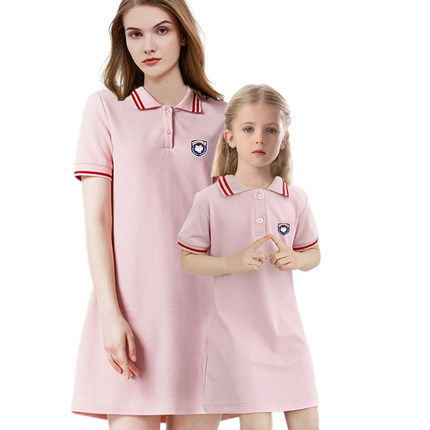 女童连衣裙夏装短袖薄款2023新款亲子装母女装polo裙中大童女裙子
