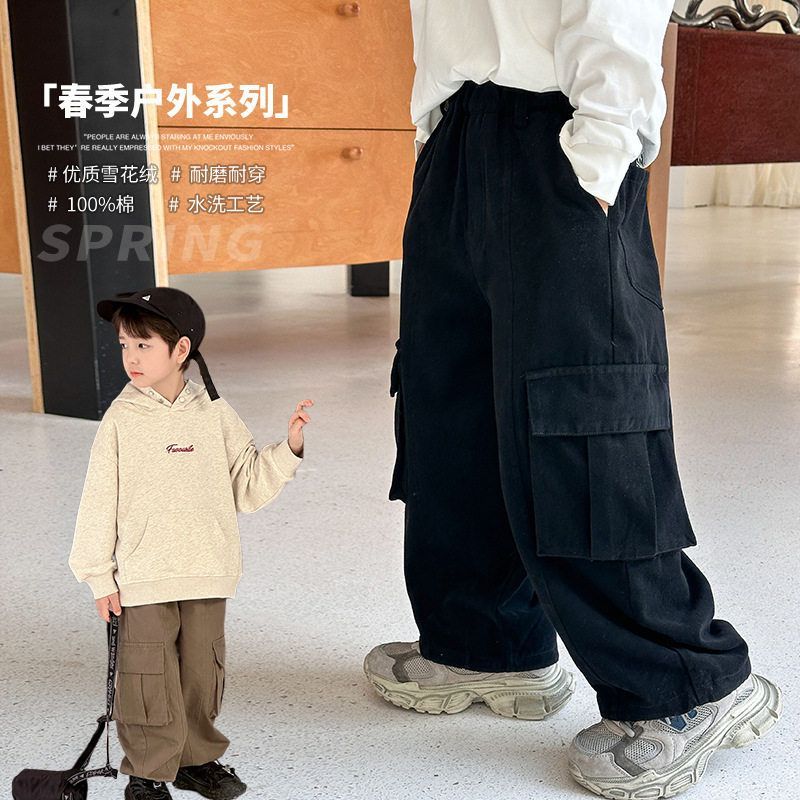 Ambb艾摩贝贝男童2025春季新品儿童全棉可束脚工装裤耐磨帅气长裤