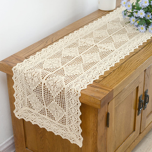 田园棉线镂空仿钩针桌旗美式复古餐桌茶几垫电视柜五斗柜盖布盖巾