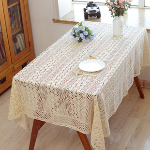 镂空钩花棉线餐桌布编织仿钩针台布茶几蕾丝床头柜盖巾沙发巾田园