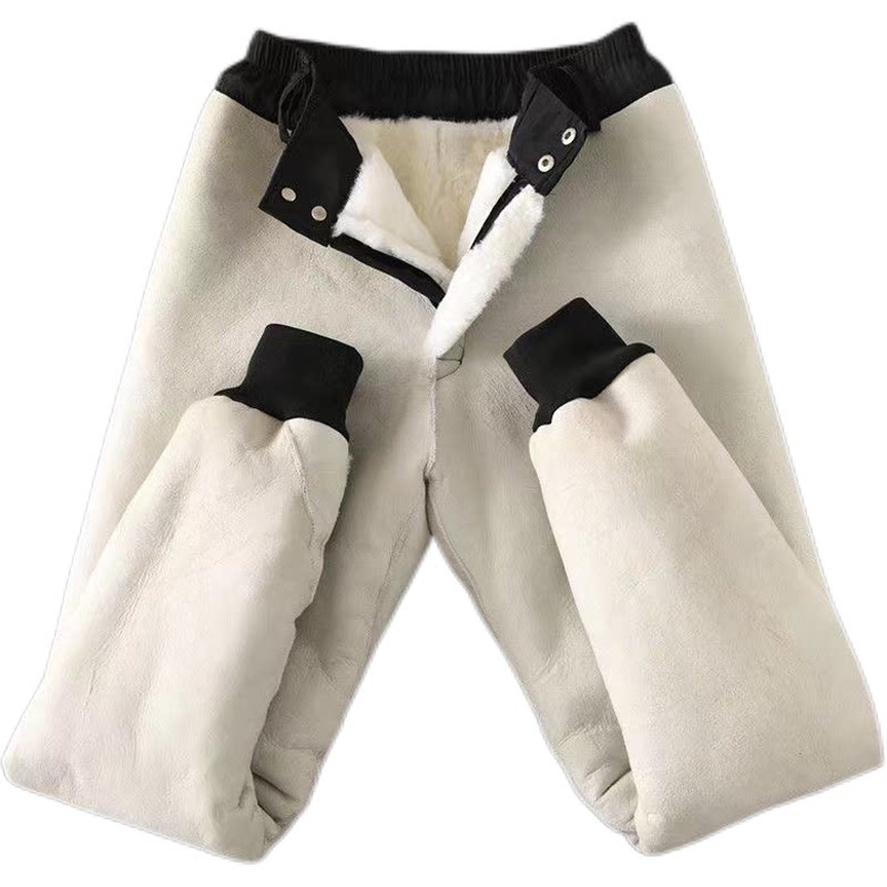 남성용 퍼인원 가죽팬츠 여성용 천연가죽 울 보온팬츠 중장년층을 위한 하이웨이스트 라지사이즈 루즈한 양가죽 면팬츠