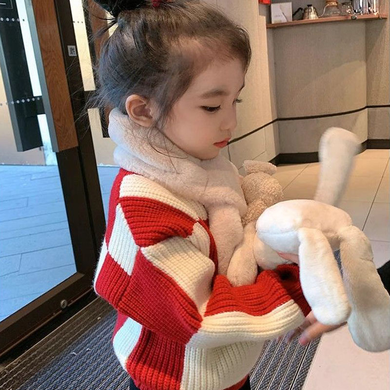 女童毛衣秋冬季2025新款格子上衣宝宝洋气韩版套头加厚儿童针织衫