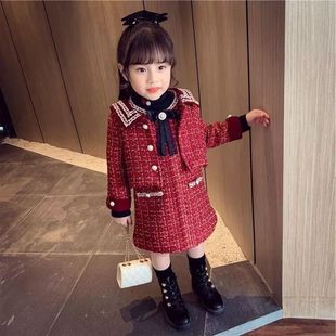 儿童套裙名媛格子春秋背带裙外套两件套 新款 女童套装 洋气2025秋装