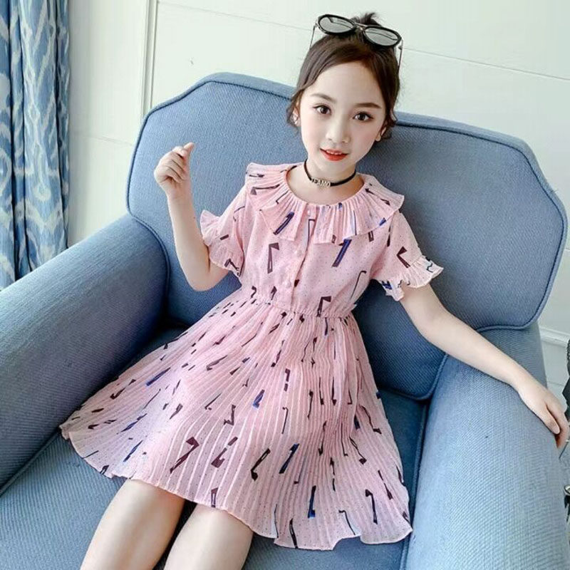 女童夏季雪纺连衣裙碎花小女孩时髦洋气中大童韩版短袖公主裙子潮