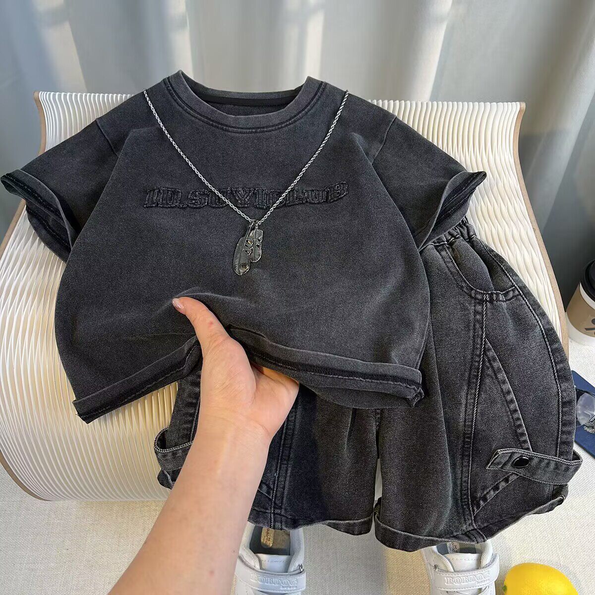 男童套装夏季韩版帅气短袖儿童装男宝宝炸街T恤牛仔短裤两件套潮