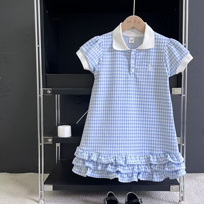 女童连衣裙夏装短袖格子公主裙