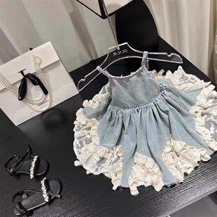 蕾丝花边牛仔裙公主裙子 儿童女宝宝韩版 女童连衣裙夏装 2026新款