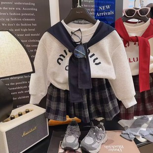 儿童学院卫衣格子短裙三件套洋气中大童套裙 2025新款 女童套装 秋装
