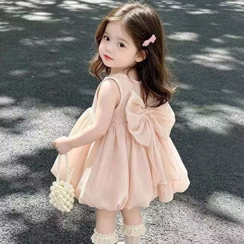 女童公主裙夏季韩版儿童装蝴蝶结背心裙甜美女宝宝洋气裙子连衣裙