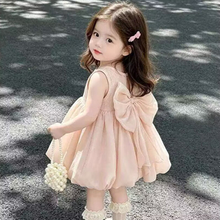 女童公主裙夏季韩版儿童装蝴蝶结背心裙甜美女宝宝洋气裙子连衣裙