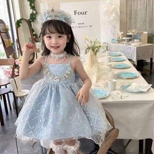 女童公主裙夏装2026新款儿童洛丽塔生日礼服蓬蓬艾沙女宝宝吊带裙