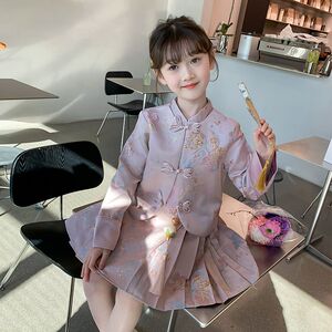 女童秋装套装2024新款儿童新中式刺绣汉服春秋女孩马面裙两件套潮