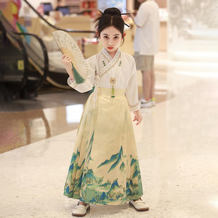 儿童马面裙女童夏款套装中国风薄款汉服裙子夏季古风明制唐装全套